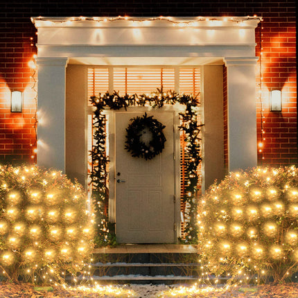 Warm White Net Lights, 360 LED Christmas Net Lights Outdoor, 21ft x 5ft Large Net Mesh String Lights, 8 Modes Twinkle Lights Connectable Plug in for Bushes Halloween Hedge Yard Garden Party Decor