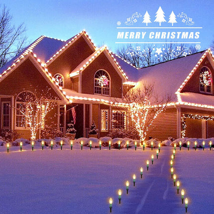 Christmas Pathway Lights Outdoor, 26 FT Connectable C9 LED Christmas Lights Outdoor, Waterproof String Lights with 20 Led Lights and Stakes, Christmas Decorations for Walkway Driveway, Warm White
