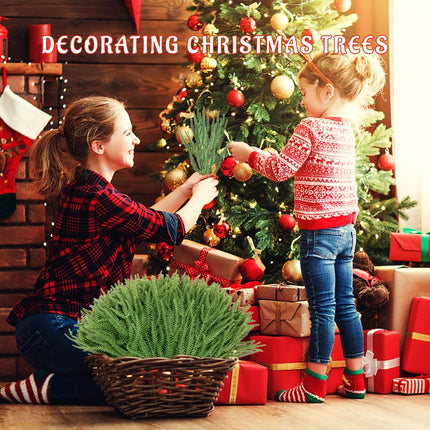 100 Pcs Christmas Norfolk Pine Branches, Christmas Greenery Stems, Artificial Pine Branches DIY Crafts Faux for Xmas Wreath Garland Indoor Outdoor Home Kitchen Garden Holiday Accessories Decor