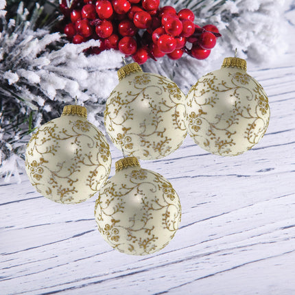 Glass Christmas Tree Ornaments - 67mm/2.625" [4 Pieces] Decorated Balls from Christmas by Krebs Seamless Hanging Holiday Decor (Classic Antique Velvet with Gold Glitterlace)