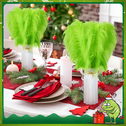 Civaner 12 Pcs Green Christmas Tree Topper 14'' Green Furry Stems Lime Green Curly Picks Stems Christmas Ornaments Picks for Xmas Tree Topper Home Vase Fillers Decorations