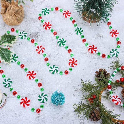 Whaline 9.8Ft Christmas Tree Candy Garland Fake Acrylic Peppermint Candy Christmas Garland Decoration Red White Green Candy Beaded Garland for Christmas Party Supplies Holiday Favors Xmas Home Decor