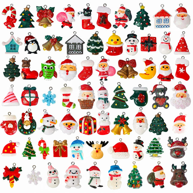 Garma 72Pcs Mini Christmas Ornaments for Xmas Tree Rustic Small Resin Chrismas Miniatures Ornaments Hanging Decoartions Tiny Christmas Tree Crafts with Santa Claus, Snowman,Bells for Christmas Decor