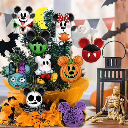 36 Pcs Halloween Cartoon Mouse Christmas Tree Ornaments, Ghost Jack O Lantern Pumpkin Sally Cardboard Tree Hanging Decorations Set, Funny Home Decor Holiday Party Supplies with Gold Rope