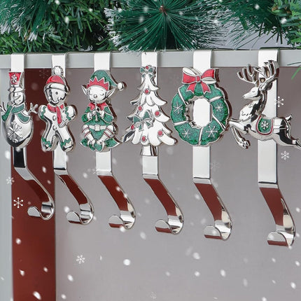 Kalolary Christmas Stocking Hangers for Fireplace, 6 Styles Christmas Tree Stocking Holders Mantle Non-Slip Sturdy Mantel Stocking Hooks, Stocking Clips, Stocking Hooks for Christmas Party Decoration