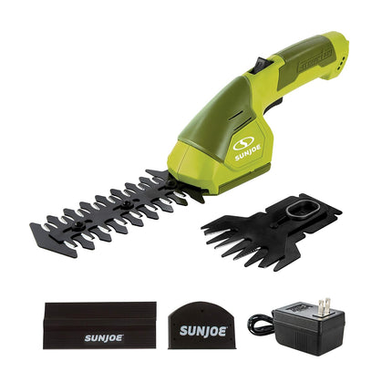 Sun Joe 24V-HT18-LTE 24V 2.0Ah 18-in Cordless Handheld Hedge Trimmer 5/8''& HJ604C 7.2-Volt 2-in-1 1250-RPM Cordless Grass Shear / Shrubber Handheld Trimmer