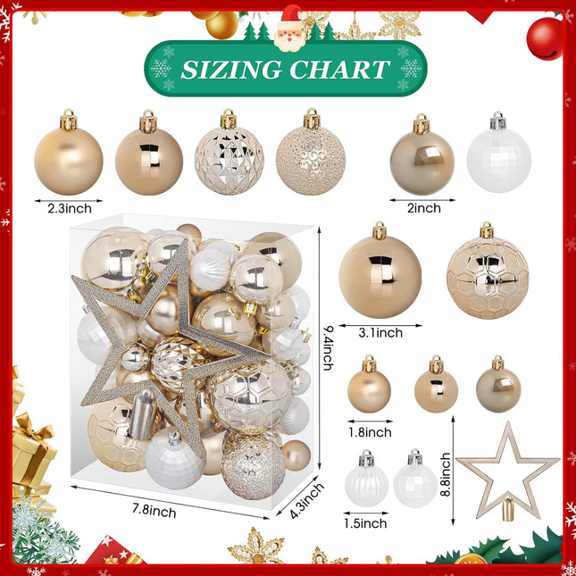 FestiveBliss Christmas Ornaments 50 Pcs, Christmas Balls, Christmas Ball Ornaments Set with Hanging Strings, Shatterproof Christmas Decorations Ornaments for Xmas Tree (Deep Champagne)