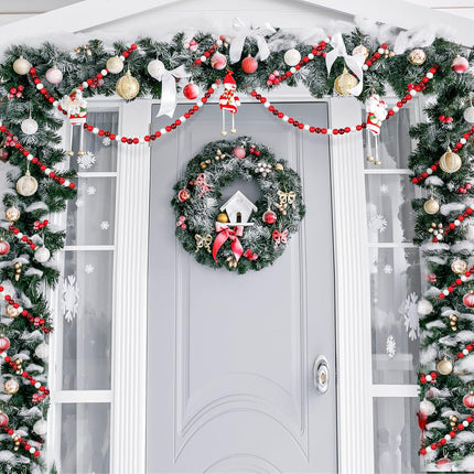 Christmas Mixed Red and White Buffalo Plaid Bead Garland Wooden Round Beads Garland Xmas Wood Bead Garland Decor Christmas Tree Bead Decoration for Christmas Holiday Party Decoration, 16 Feet