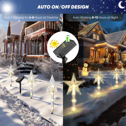 Christmas Decorations Outdoor: 8 Pack Solar Christmas Stake Lights with 8 Modes, Star Christmas Yard Decorations Outdoor Waterproof, Christmas Solar Lights for Outside, Pathway, Garden, Holiday Decor