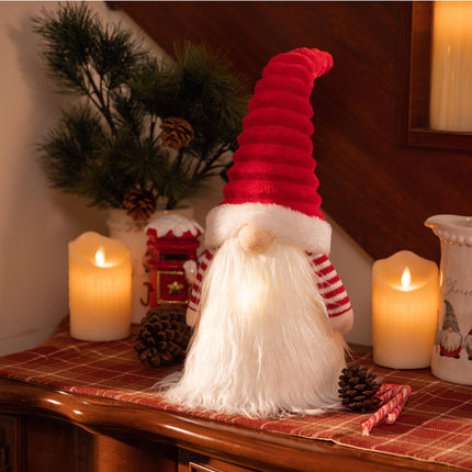 Valery Madelyn Lighted Christmas Tree Topper Gnome with Timer, 16.5 Red and White Fabric Cute Santa Gnome Tree Topper with LED Lights for Party Ornaments Christmas Decoration Indoor, Battery Operated