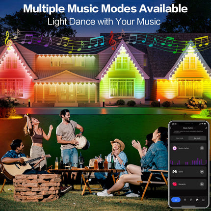 Smart Permanent Outdoor Lights for House, 50ft RGB+IC Permanent Christmas Lights outdoor, IP67 Waterproof with 54 Scene, for Halloween Christmas All Holiday Decor, Work with Alexa, Google Assistant