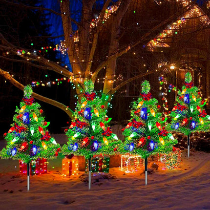 4-Pack Solar Pre-Lit Christmas Tree Lights, 8 Modes Outdoor Waterproof Christmas Decorations for Yard, Garden, Pathway, Porch