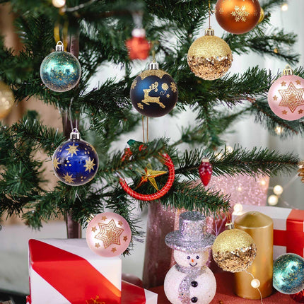 2.36"/60mm Christmas Balls Ornaments Set, 30 Pcs Christmas Tree Decorations Balls Shatterproof Hanging Christmas Ornaments for Xmas Trees Decor Christmas Holiday Party(Navy Blue,Gold, Pink, Green