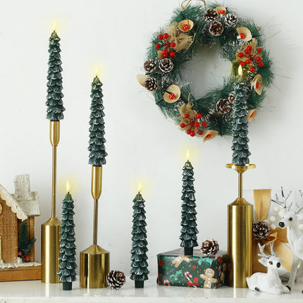 Funtery 12 Pcs Flameless Taper Candles Christmas Tree Candle with Remote Timer 9.7" 3D Real Wax Flickering LED Candles Battery Operated Lights Candlesticks with Flame for Xmas Home (White Green)