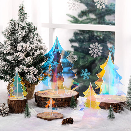 Amyhill 5 Set Holographic Christmas Tree Decor for Fireplace Mantel Iridescent 3D Christmas Tree for Window Shelves Table Centerpieces Modern Frozen Party Decor Winter Decor