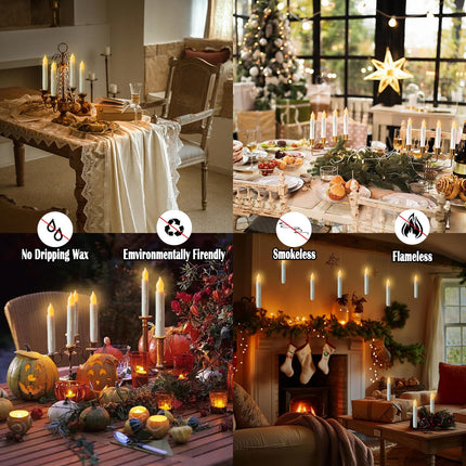 Floating Candles with Wand Remote,12 Pcs Flameless Flickering LED Hanging Flying Candles, LED Taper Candles Warm Light, Battery Operated Window Candle Set for Halloween witch Christmas Party Decors