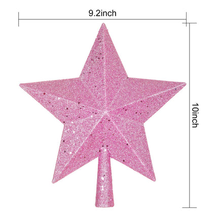 Artiflr 10Inch Christmas Tree Topper, Pink Star Tree Topper Glittered Christmas Tree Decorations for Indoor Home Décor (Pink)