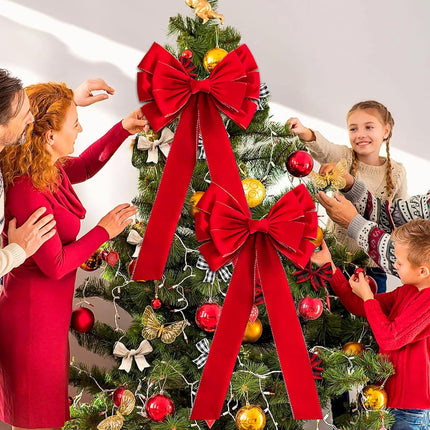 Red Christmas Large Velvet Bows: 36" x 18" Golden Edged Velvet Bow - Christmas Tree Topper Ornament Bow for Christmas Tree Wreath Door and Fireplace Decoration (6, Red)