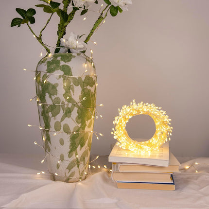 Fairy Lights Plug in, 50FT 500LED Firecracker String Lights Waterproof Silver Wire, for Bedroom/DIY/Party/Garden/Porch/Patio/Backyard/Christmas Tree, with Remote Timer & 8 Modes, Warm White