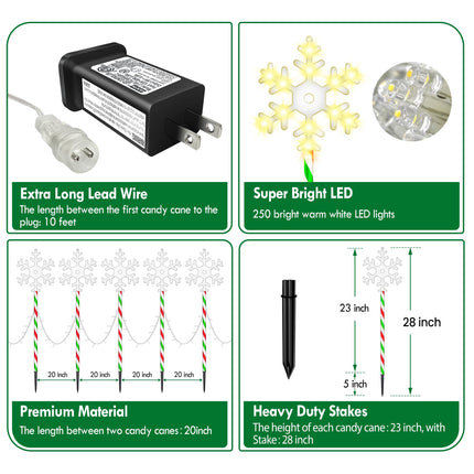 Christmas Pathway Lights Snowflake Outdoor 10PK 28inch 250LED 8 Modes Yard Decoration Flashing Waterproof Outdoor Lighted Up Christmas Light Decor for Garden Yard (R&G)