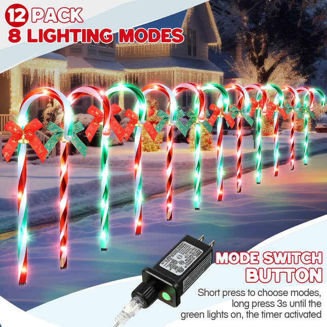 Christmas Candy Cane Lights Outdoor Decoration, 12 Pcs 20 Inch Xmas Pathway Markers Lights, Christmas Multicolor Driveway Lights for Walkway Patio Garden Decor, End to End Connected