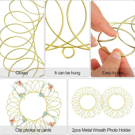 Ferraycle 2 Pcs Metal Christmas Card Holder Wall Display Christmas Card Wreath Spiral Photo Insert Card Display for Xmas Holiday Wall Hanging Decoration(13 Inch,Golden)