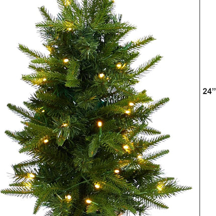 Nearly Natural 2ft. Artificial Christmas Tree with 35 Clear LED Lights in Decorative Basket