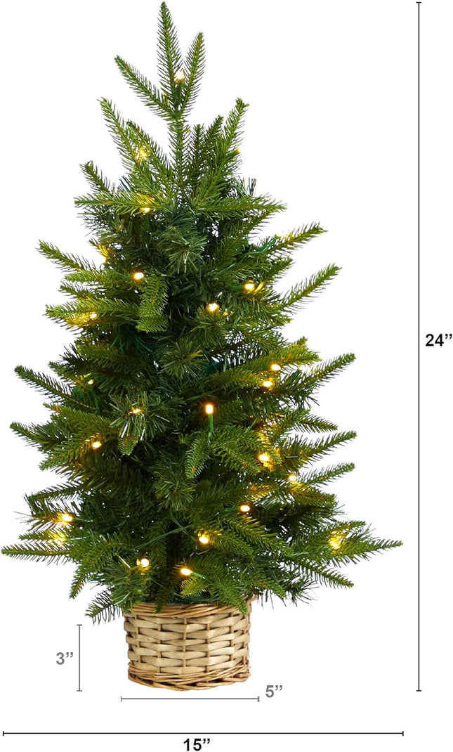 Nearly Natural 2ft. Artificial Christmas Tree with 35 Clear LED Lights in Decorative Basket