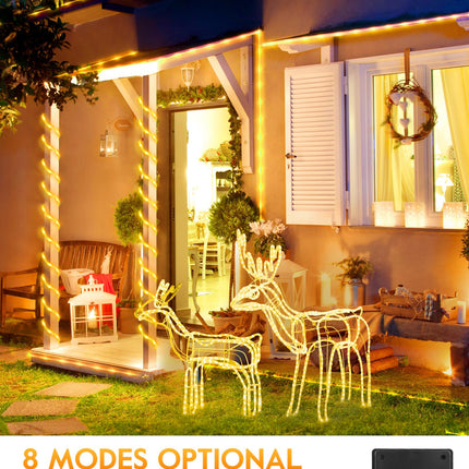 Brightown Solar Rope Lights, 39FT 100LED Outdoor Solar String Lights, IP65 Waterproof Solar Powered Fairy Lights with 8 Lighting Modes for Party Garden Yard Home Holiday Tree Decoration, Warm White