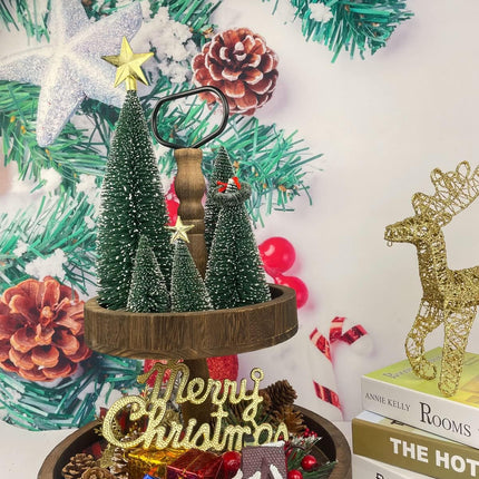 Mini Christmas Tree Bottle Brush Christmas Trees with Wooden Bases Christmas Decorations for Party Table top decer Christmas Tree （5pcs）