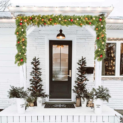 Christmas Pine Garland with 50LED Lights and 24pcs Balls, 6Ft Christmas Greenery Garland Realistic Cedar Artificial Cypress Garland for Holiday Mantel Fireplace Table Centerpiece Decor