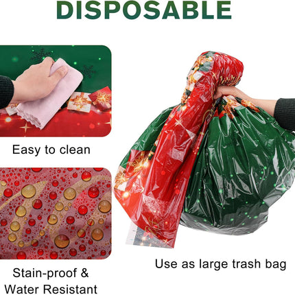 Yoption 3 Pack Christmas Tablecloth Disposable, Red Green Plastic Rectangle Table Cover with Xmas Wreath Snowflakes Pattern for Winter Christmas Year Birthday Party Decorations 54×108 Inch