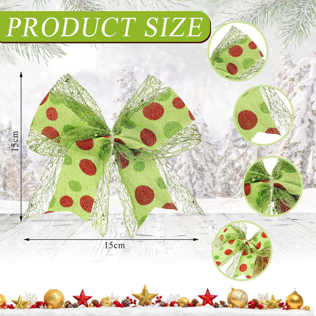 20 Pcs Christmas Elf Bows Decoration Christmas Wreath Bows Red and Green Christmas Bows Glitter Dot Bows Ribbons Decoration for Xmas Tree Ornaments Holiday Party Wedding Home Farmhouse Decor