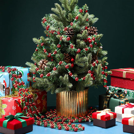 Geosar 12 Pcs Christmas Tree Bead Garland 9 Feet Twisted Beads Christmas Tree Pearl Garland Red and Green Xmas Tree Bead for Christmas Party Fireplace Wreath Ornaments
