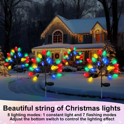2 Pcs Christmas Decorations Outdoor Solar Pathway Lights 28 Christmas Stake Light Yard Lawn Outside Waterproof 8 Modes 40 LEDs Pine Cones Tree Lights for Walkway Path Garden Patio Decor