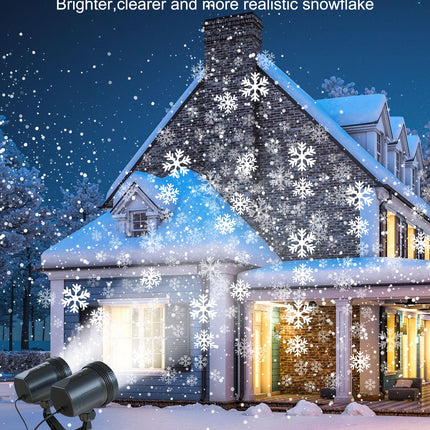 Brightown Christmas Snowflake Projector Lights Outdoor, Double Head Dynamic Christmas LED Rotating Snowfall Projector Waterproof Christmas Decorations Lights for Home Window Wall Christmas Decor