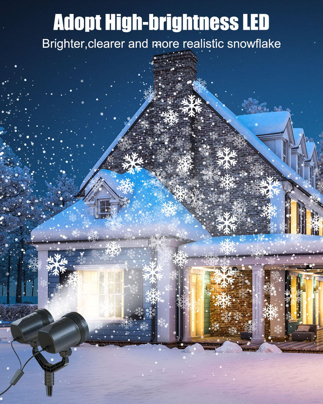 Brightown Christmas Snowflake Projector Lights Outdoor, Double Head Dynamic Christmas LED Rotating Snowfall Projector Waterproof Christmas Decorations Lights for Home Window Wall Christmas Decor