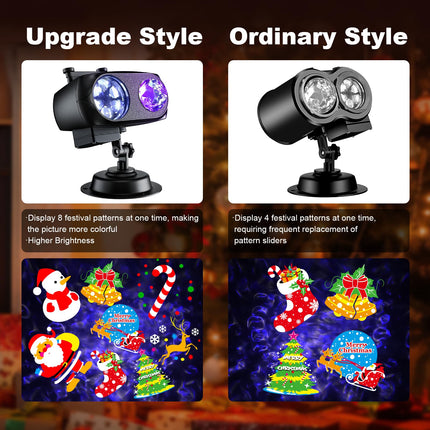 d Brighter Christmas Decorations Projector Lights Outdoor, Display 8 Patterns at A Time (3D Ocean Wave & Patterns), 8 Themes Holiday Projector Christmas House Decoration Light Show