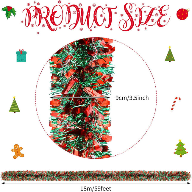 59 Feet Christmas Tinsel Garland Metallic Twist Garland Shiny Hanging Garland Ornaments for Christmas Tree Party Supplies Indoor and Outdoor Decoration (Red Green)