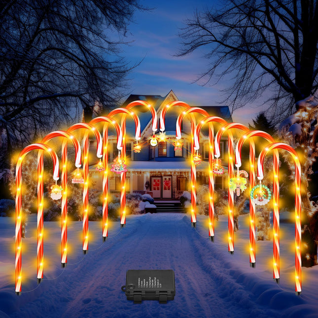 12 Pcs Christmas Candy Cane Lights Outdoor Christmas Decorations Candy Cane Pathway Markers Lights 84 LED Candy Cane Stakes Outdoor Waterproof with 8 Modes for Yard Garden Lawn Tree Decor
