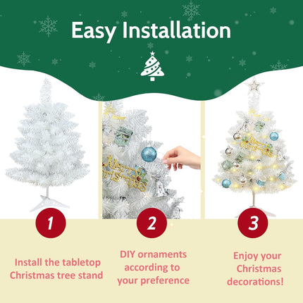 Small White Christmas Tree, 24 Inch/2ft Artificial Mini Table Top Christmas Tree, Tabletop Christmas Tree with Star, Ball Ornaments for DIY Christmas Decorations