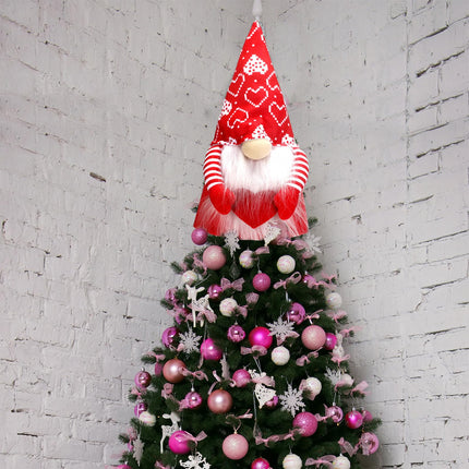 Valentine's Day Gnome Tree Topper with Top Hat Tree Topper Gnome Tomte Tree Ornament Treetop Christmas Tree for Valentine's Day Wedding Holiday Party Supplies Home Decorative Party