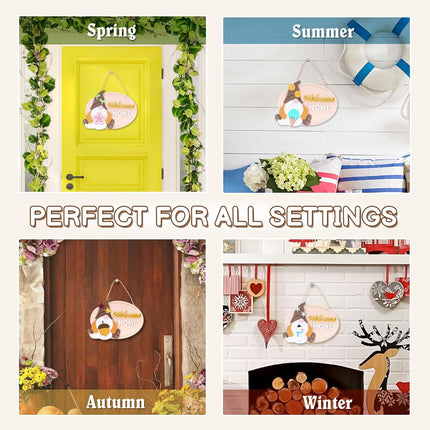 DN DECONATION 37Pcs Interchangeable Gnome Welcome Home Sign for Front Door Porch Decor,Wood Christmas Hanging Wreath,12 Them Seasonal Xmas Holiday Decoration with 36 Magnet Pieces,House Warming