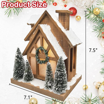 Christmas Decorations for Home Led Lighted Wooden Snow Winter Scene Christmas Village Ski Lodge Farmhouse Christmas Tree Wreath House Rustic Tabletop Holiday Decor Xmas Signs