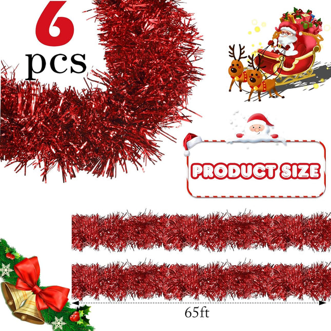 Shappy 393.7 ft 6 Rolls Halloween Tinsel Garland Glitter Wedding Tree Decor Christmas Memorial Independence Day Patriotic Birthday Party Supplies(Red)