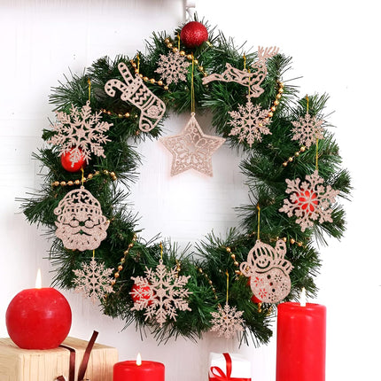 Christmas Tree Decoration Snowflake Ornaments - 42pcs Rose Gold Glitter Christmas Snowflake Tree Snowman Reindeer Santa Hanging Ornaments for Winter Wonderland Holiday Year Christmas Tree