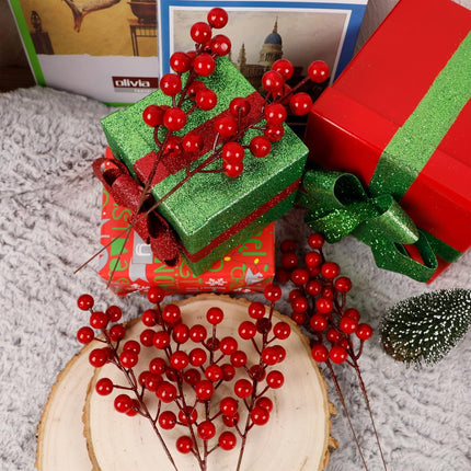 winemana 24 Pack 8 Inch Christmas Faux Picks Winter Berry Sprigs, Artificial Red Berries Stems Ornaments for Christmas Tree DIY Crafts Wreath Garland Decor