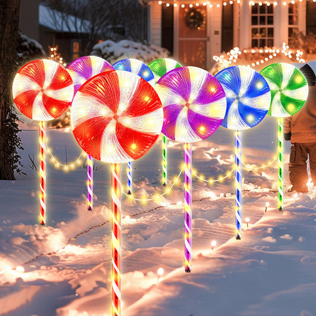 8PK 28inch 230LED 8 Modes Christmas Lollipop Pathway Light Outdoor Christmas Decorations Flickering Outdoor Christmas Pathway Light 24ft (Colorful)