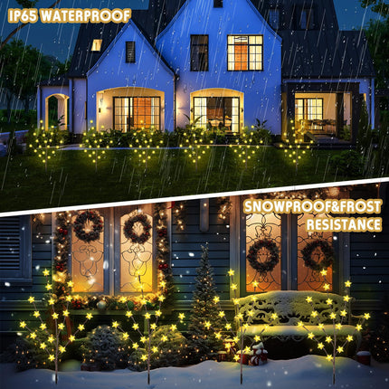 Retisee 6 Pack Solar Christmas Star Branches Pathway Lights Outdoor 120 LED Solar Christmas Tree 8 Modes Waterproof Christmas Pathway Lights Decorations for Xmas Yard Garden Patio Lawn Party