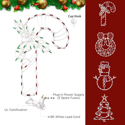Christmas Window Decorations Lighted, 4 Pack 16" Plug-in Christmas Window Silhouette Lights for Christmas Holiday Indoor Wall Decorations (Cane & Wreath & Xmas Tree & Snowman)